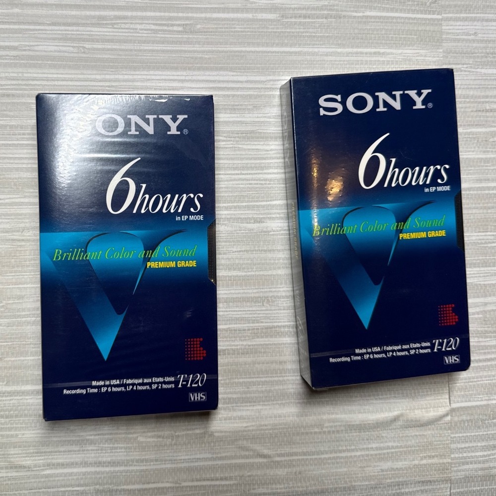 Sony Premium Grade T-120 Blank VHS Video Tapes Lot of 2 Factory Sealed 6 Hour